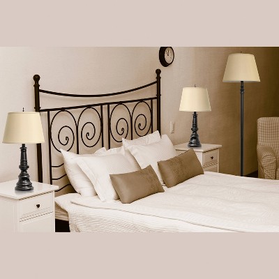 Elegant 3-Piece Bronze Lamp Set with Tan Fabric Shades