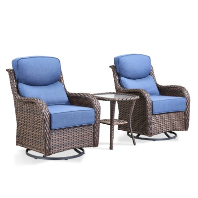 POCASSY Outdoor Swivel Rocker Patio Swivel Chairs Set of 2, 6" Thick Cushions All Weather Brown Wicker Swivel Glider Chairs with High Back for Porch