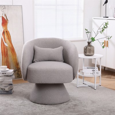 Modern Swivel Barrel Chair, Upholstered Accent Chair with Backrest and Lumbar Pillow for Living Room or Reading Room