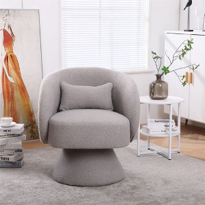 Modern Swivel Barrel Chair, Upholstered Accent Chair with Backrest and Lumbar Pillow for Living Room or Reading Room - 1 of 4