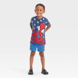Toddler Boys' 2pc Marvel Spidey and Friends Americana Short Sleeve T-Shirt and Shorts Set - Red/Blue - 1 of 4