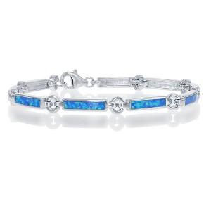 Opalata Sterling Silver Blue Inlay Opal Bars and Silver Circles Bracelet - Blue - 7 Inch - 1 of 3