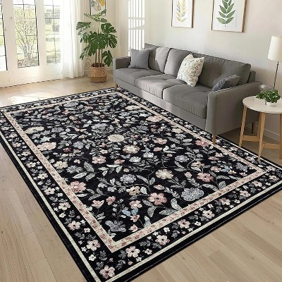 homfan Washable Runner Rug for Hallway Floral Print Kitchen Runner with Non-Slip Backing, Non-Shedding Low Pile Accent Rug
