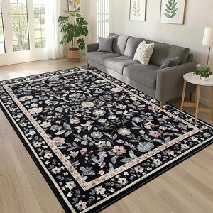 homfan Washable Runner Rug for Hallway Floral Print Kitchen Runner with Non-Slip Backing, Non-Shedding Low Pile Accent Rug - 1 of 4