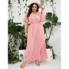 Coolmee Women's Plus Size Maxi Dress Wrap V Neck Short Sleeve High Waist Side Split Flowy A Line Casual Elegant Floral Long Dress - 3 of 4