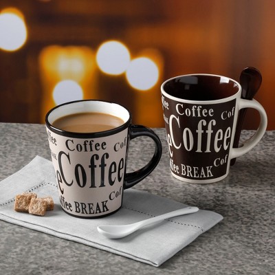 Assorted Colors Ceramic Coffee Mug Set with Spoons, 4 Count