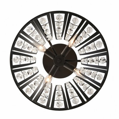 Matte Black Crystal 4-Light Chandelier with Clear Shade