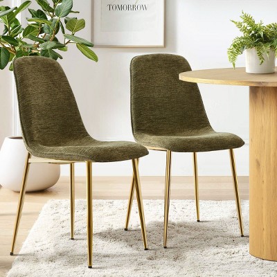 Armless Dining Chair Set Of 2 With Gold Metal Legs,Linen Dining Chair for Dining Room,Kitchen Chair,Modern Design-Tanpinhause