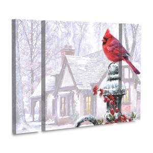 Trademark Fine Art-The Macneil Studio 'Cardinal on Gatepost' Multi Panel Art Set Large 3 Piece - 1 of 3