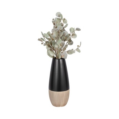 17" Black and Beige Two-Tone Ceramic Table Vase