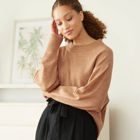 Women's Slouchy Crewneck Pullover Sweater - A New Day™ Brown XS : Target