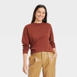 Women's Long Sleeve T-Shirt - A New Day™ Brown L