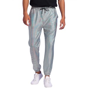 INSPIRE CHIC Men's Drawstring Waist Disco Shiny Metallic Pants - 1 of 4