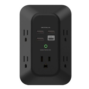 Itopfox USB Wall Charger Surge Protector 5 Outlet Extender with 4 USB Charging Ports (1 USB C), 3-Sided 1800J Power Strip Multi Plug Outlets Adapter - 1 of 4