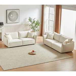 3-Seater + 3-Seater Combo Sofa Modern Living Room Sofa, Linen Fabric Sofa, Wooden Frame with 4 Pillows, Apartment Sofa Furniture - 1 of 4