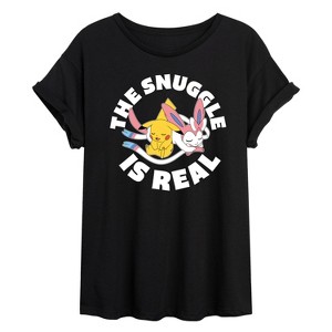 Women's - Pokémon - The Snuggle Is Real Pikachu And Sylveon Oversized Graphic T-Shirt - 1 of 4