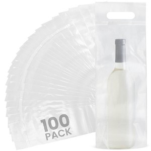 Impresa Wine Bags with Handles - 100 Pack - Clear Plastic To Go Bags - Fits 25 oz Bottles - Tamper Proof Seal - 1 of 4