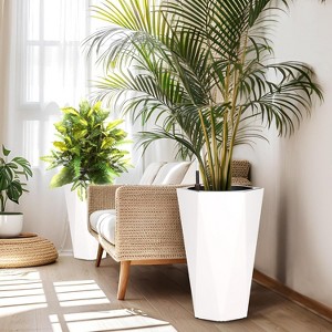 Planters Set of 2, Flower Pot Outdoor and Indoor, with 2 Trays and a Water Level Monitor and Wheels for Patio, Porch, Living Room,  Office - 1 of 4