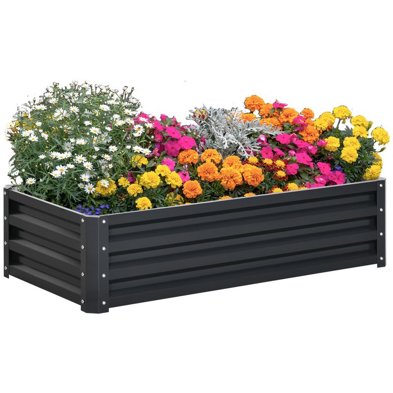 Outsunny 4' x 2' x 1' Galvanized Raised Garden Bed Planter Raised Bed with Steel Frame for Vegetables, Flowers, Plants and Herbs, 1 of 7