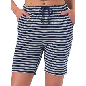 INSPIRE CHIC Women's Stripe Pajama Bottoms Soft Elastic Waist Drawstring Sleepwear Lounge Shorts with Pockets - 1 of 4