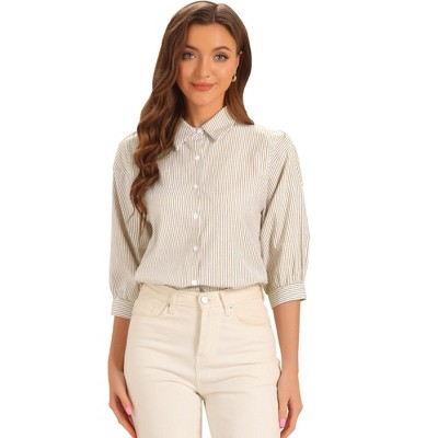 INSPIRE CHIC Women's Button Down Shirt 3/4 Sleeve Casual Work Striped Blouse
