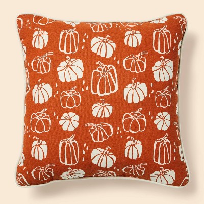Pumpkin Square Throw Pillow Orange/Almond - Spritz&#8482;