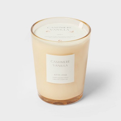 14oz Lidded Gray Glass Jar Crackling Wooden 3-Wick Candle with Paper Label  Rainwater Lily - Threshold™