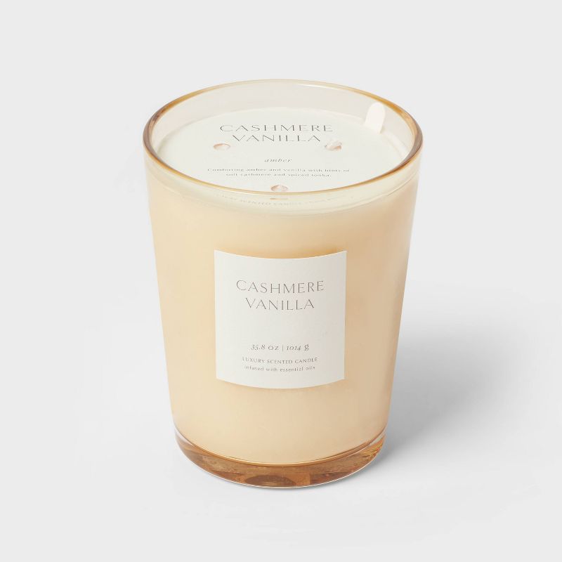 Colored Vase Glass with Dustcover Cashmere Vanilla Candle Ivory - Threshold™, 1 of 7