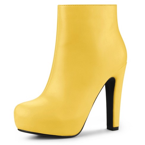 Allegra K Women's Platform Chunky Heel Ankle Boots Light Yellow 10