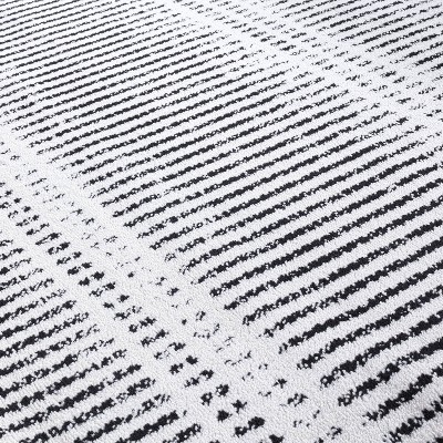 Cream and Black Rectangular Synthetic Stripe Area Rug 7'10" x 10'