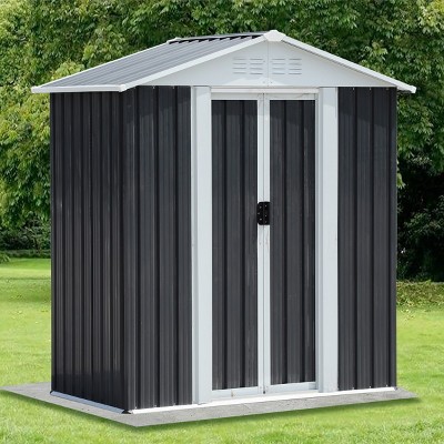 5FTx3FT Outdoor Waterproof Metal Garden Tool Storage Shed,Backyard Apex Roof Garden Shed with Aluminum Alloy Frame and Sliding Doors-Coolbibila