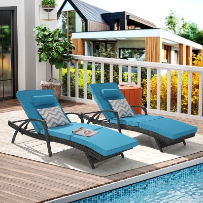 Outdoor Patio Recliner Set of 2,Rattan Adjustable Recliners With Cushion And Armrest,Outdoor Furniture Set For Poolside,Garden-Cuddlewood