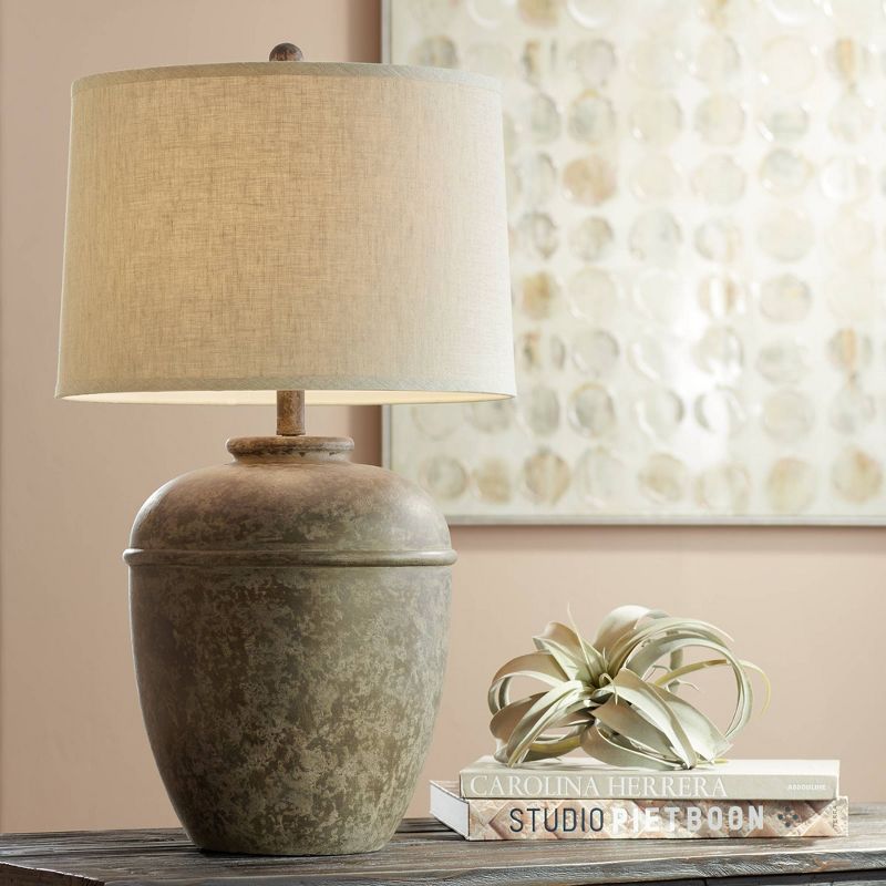 John Timberland Otero Rustic Table Lamp Southwest 27" Tall Faux Mottled Stone Cream Linen Drum Shade for Bedroom Living Room Bedside Nightstand Kids, 2 of 10