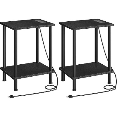 Set of 2 End Tables with USB Port and Outlets, Nightstand with 2-Layer Storage Shelves