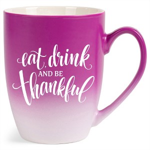 Elanze Designs Eat Drink And Be Thankful Two Toned Ombre Matte Pink and White 12 ounce Ceramic Stoneware Coffee Cup Mug - 1 of 4
