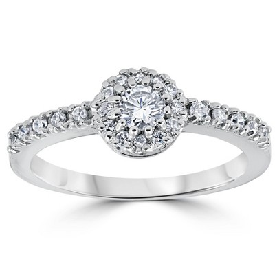 Pompeii3 5/8ct Pave Halo Lab Created Diamond Engagement Ring 14K White Gold