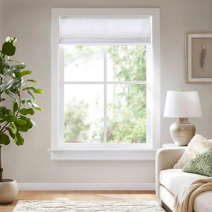 ChicFurnit 1PC Cordless Roman Blind Galen Matte Fabric Weighted Hem Energy Efficient for Room Darkening and Privacy, White / Ivory - 1 of 4