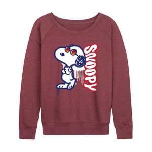 Women's - Peanuts - Graffiti Snoopy Lightweight French Terry Wide Neck Long Sleeve Shirt - 1 of 4