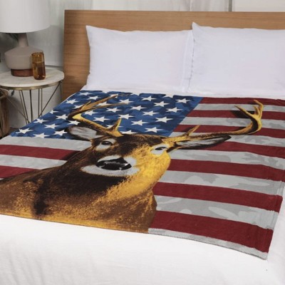 Patriotic American Whitetail Deer Fleece Throw Blanket