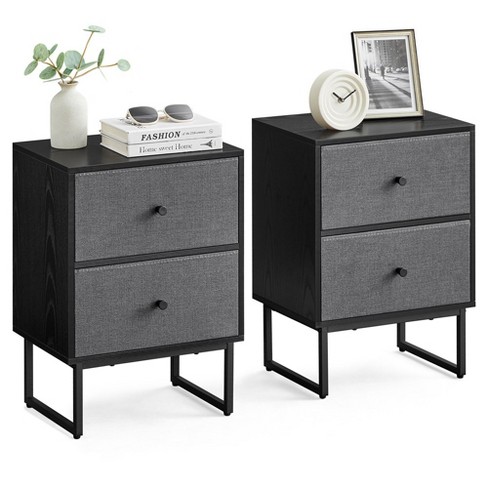 VASAGLE Small Round Side End Table, Modern Nightstand With Fabric Basket