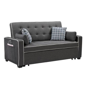 VYNXARIA 70" Modern Gray Fabric Sleeper Sofa with 2 USB Charging Ports and 4 Accent Pillows