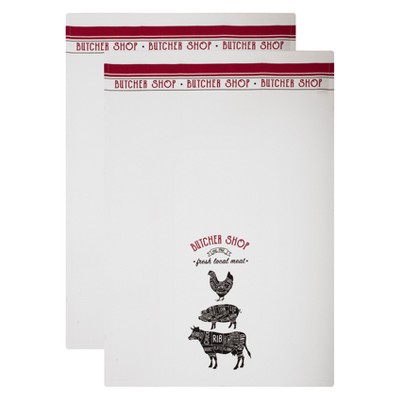 2pk Butcher Shop Kitchen Towel White/Red - MU Kitchen