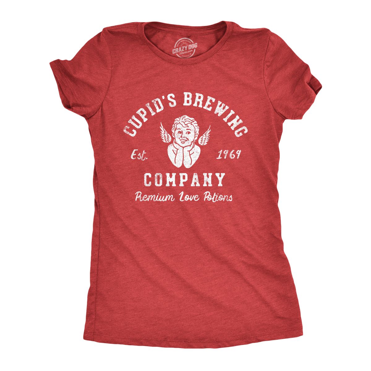 Womens Cupids Brewing Company T Shirt Funny Valentines Day Love Potions Tee for Ladies - Crazy Dog Women's T Shirt for Valentines Gift Red L