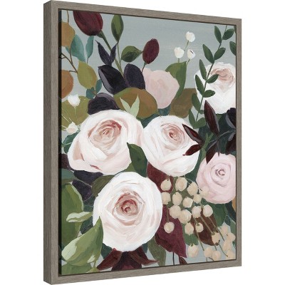 Bohemian Blooms Pink and Green Canvas Wall Art 16x20