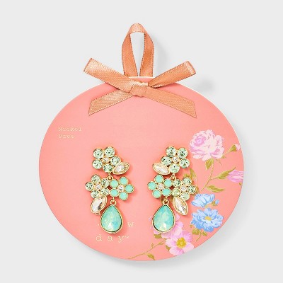 Floral Crystal Drop Earrings - A New Day™