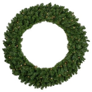 Northlight 48" Prelit Canadian Pine Artificial Christmas Wreath - Clear Lights - 1 of 4