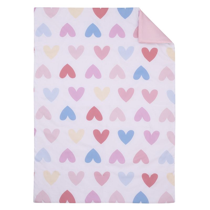 Everything Kids Hearts Pink, Blue and White Little Girl Big Heart 4 Piece Toddler Bed Set, 2 of 7