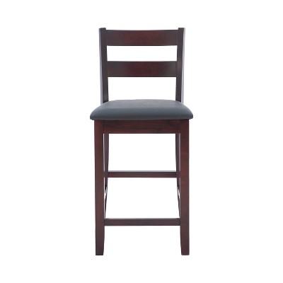 Triena Soho 24" Dark Cherry Wood and Brown Faux Leather Counter Stool