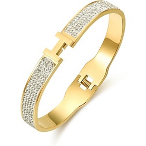 18K Gold and Silver Plated Bangle Bracelet for Women Stainless Steel with Cubic Zirconia - 1 of 3