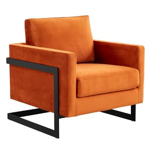 LeisureMod Lincoln Velvet Accent Arm Chair, Black Steel Frame - 1 of 4
